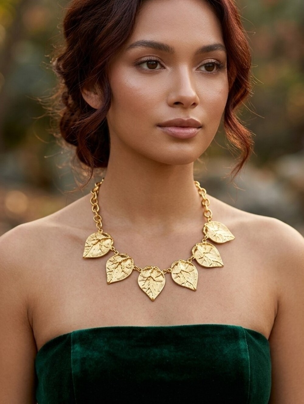 Vintage Gold Leaf-Link Necklace - Gold Tone - Picture 2 of 12